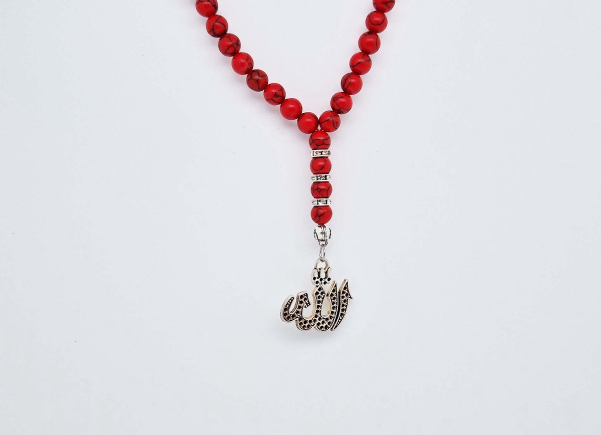 Handgemaakte Natuurstenen Autohanger "Rode howliet"- Met metalen hanger "Aallah" - 8 mm diameter van de korrel- Mooie accessoire en decoratie voor de auto