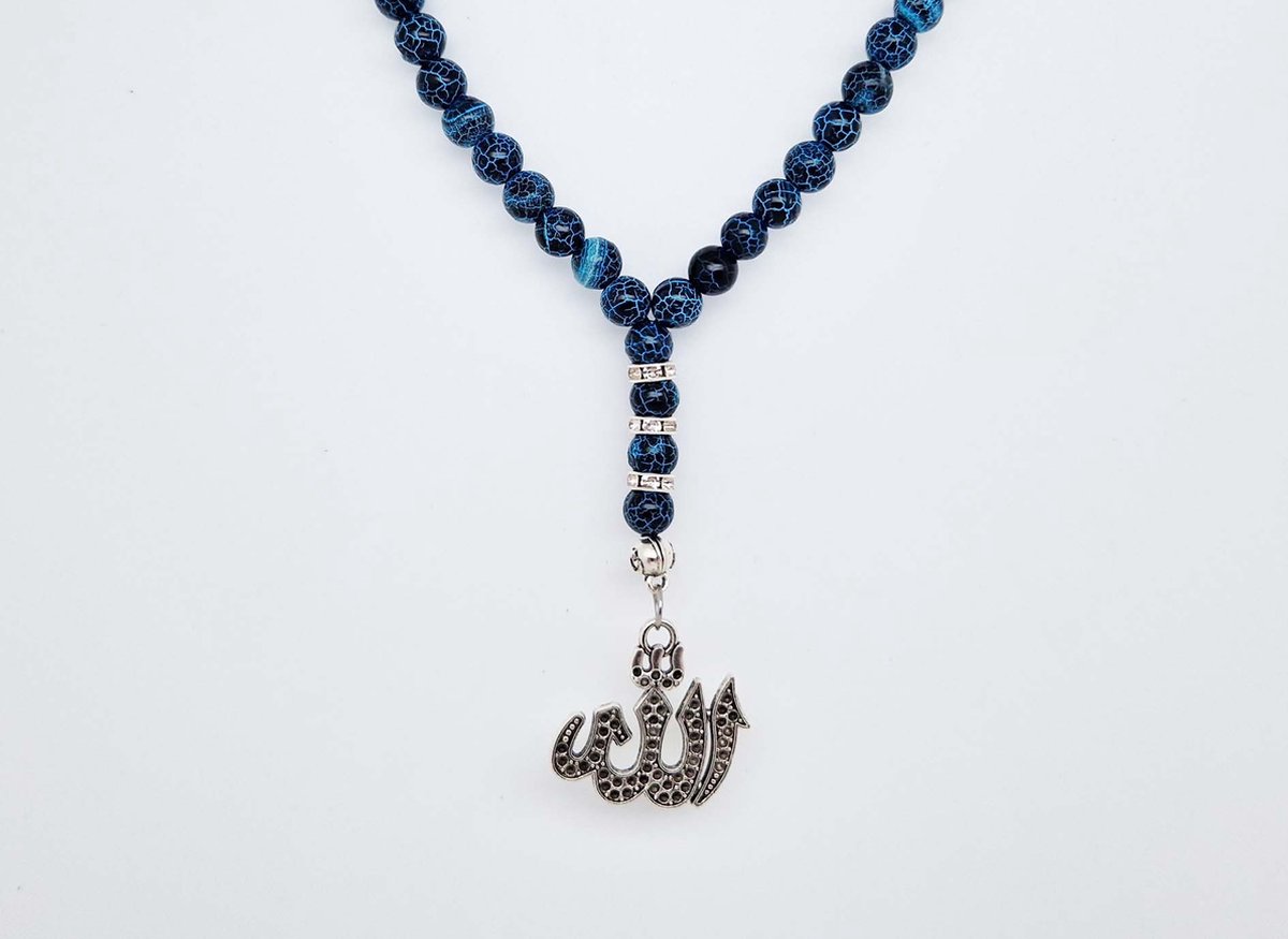Handgemaakte Natuurstenen Autohanger "Blauwe harmonie"- Met metalen hanger "Aallah" - 8 mm diameter van de korrel- Mooie accessoire en decoratie voor de auto