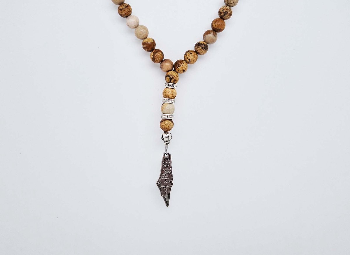 Handgemaakte Natuurstenen Autohanger "Picture Jasper "- Met metalen hanger "Palestina" - 8 mm diameter van de korrel- Mooie accessoire en decoratie voor de auto