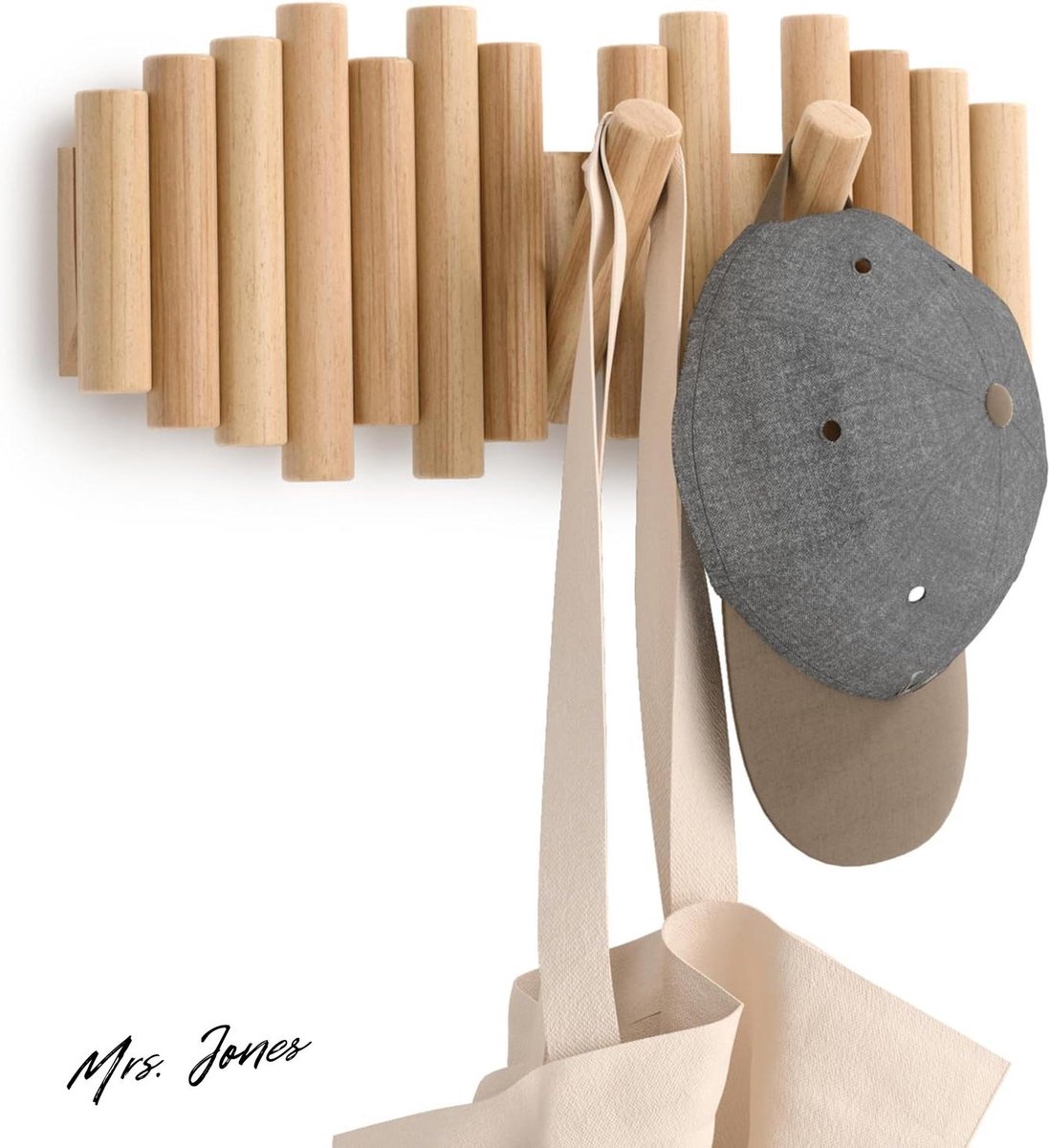 Mrs. Jones Picket Rail Hook wandkapstok met 5 haken - Naturel houten kapstokrek . multi-color