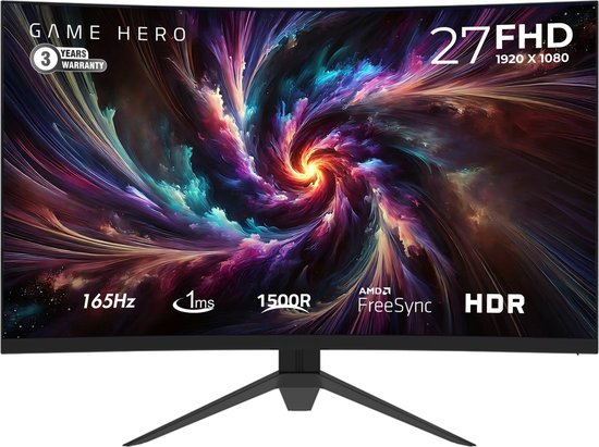 GAME HERO® 27 inch Full HD VA Curved Gaming Monitor - 165Hz - 1ms