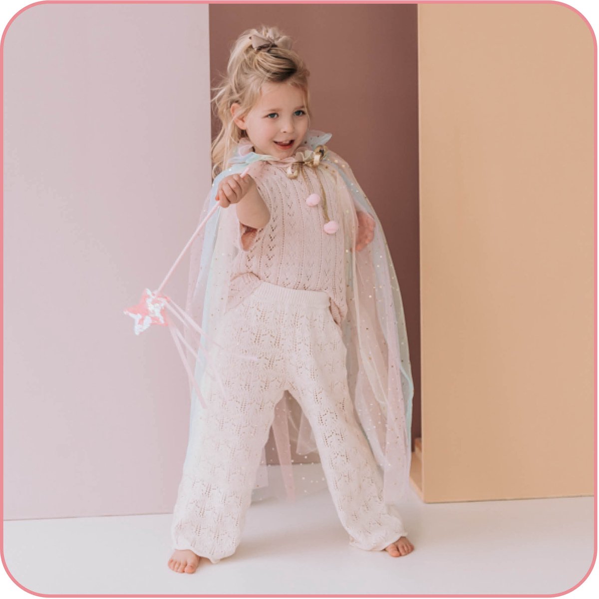 Jobber Toys - Prinsessenjurk Glitter Roze Cape + Kroon + Toverstaf — afbeelding 3