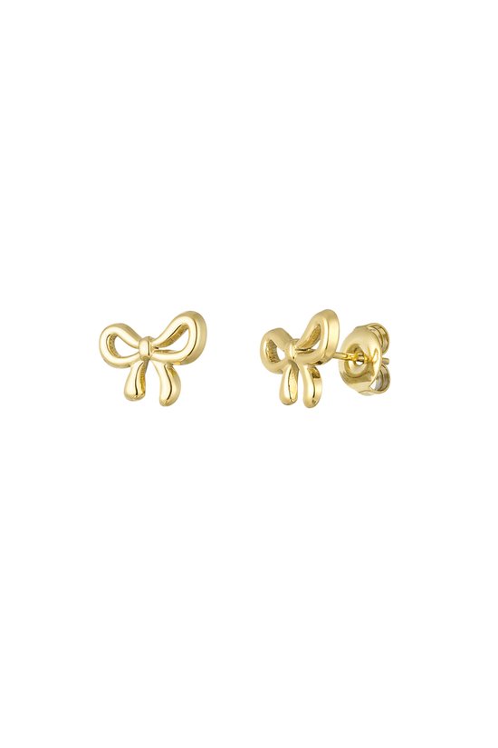 Oorknopjes met strik - Oorstekers - Studs - Yehwang - 1,55 x 1,30 cm - Stainless Steel - Waterproof earrings - Gouden oorbellen - Goud/Gold - Kerst cadeau - Kerst - Sinterklaas cadeau - Valentijn - Moederdag - Nikkel vrij - Kinder oorbellen