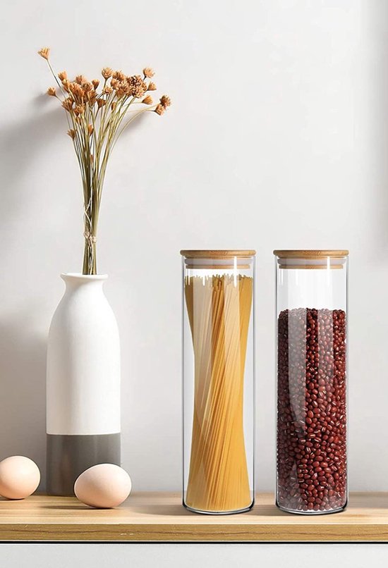 Bocaux de conservation Five Stars® - Set de 4 pièces - 1900 ML - Pots en Verres avec couvercle - Sans BPA - Stylo et Autocollants réinscriptibles gratuits - Pot à bonbons