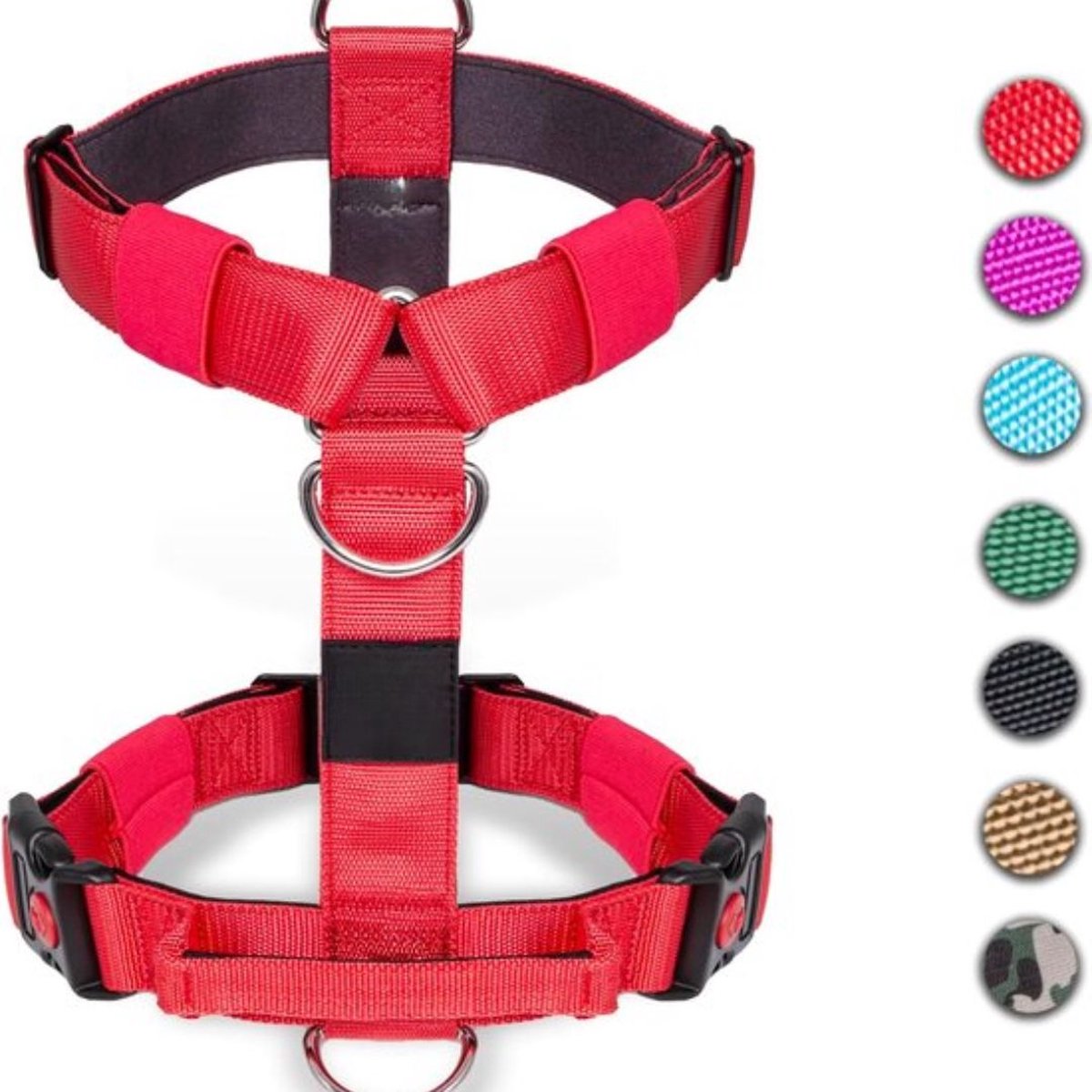 Tactisch hondenharnas met handvat, 3,8 cm breed, militaire kwaliteit, dik gevoerd en robuust, snelsluit-riemgesp, geschikt voor kleine tot middelgrote honden, rood (rood-L)