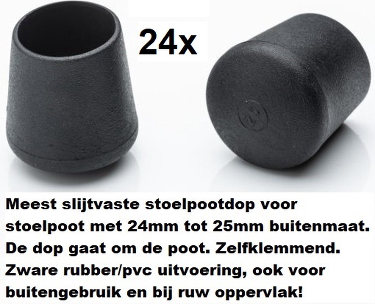 Stoelpootdoppen (24 stuks) voor 24-25mm buis ronde stoelpootdop voor ronde poot omdop zware kwaliteit zeer stevig slijtvast pootdoppen