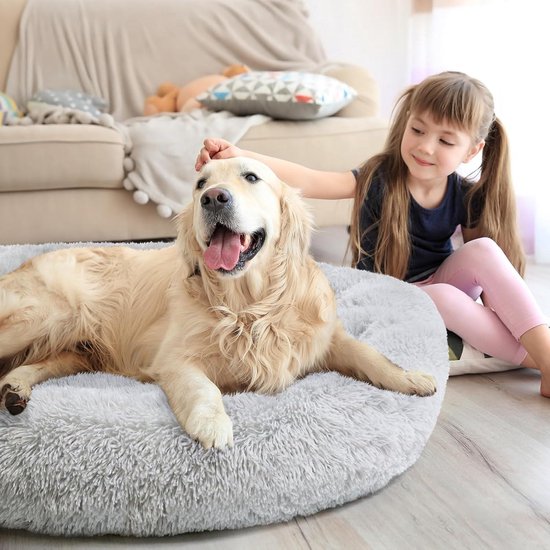 Peaceful Pooch XL - pluizig hondenbed - 109cm diameter - opvouwbaar - in verschillende maten. Kattenbed - wasbaar - uitneembare vulling - ontspant gewrichten en spieren - anti-slip noppenbodem