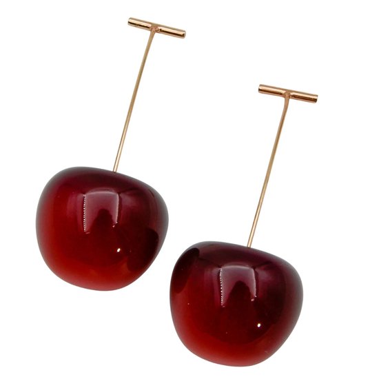 Marama Boucles d'oreilles Cerises Rouge Foncé - boucles d'oreilles - festives - acier inoxydable - plaqué or - sans nickel - dames - cadeau