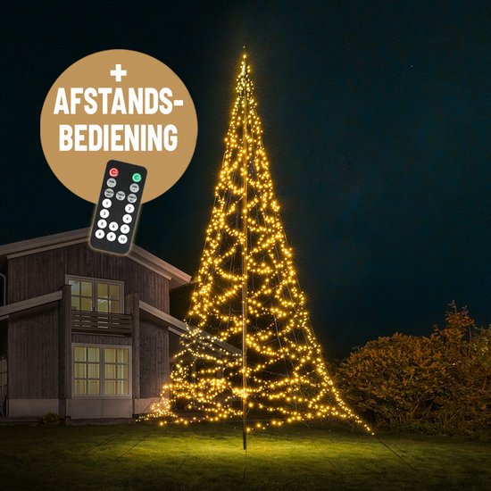 Lumedi 1600 – LED Kerstboom Buiten - Vlaggenmast Verlichting - 8 meter - 1600 Warm Wit Led Lampjes – Afstandsbediening - Kerstverlichting