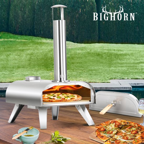 BIGHORN Pizza Pellet Oven - Pizza oven voor Buiten - Pizzaoven Draagbaar - Opvouwbaar - RVS - 15KG - 460°