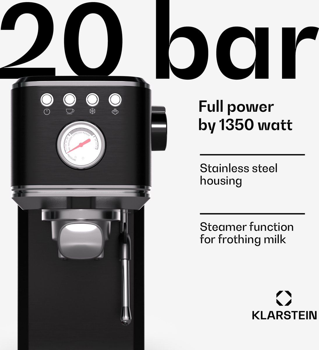 Klarstein Steelpresso Slim Portafilter Machine 20 Bar - afbeelding 3
