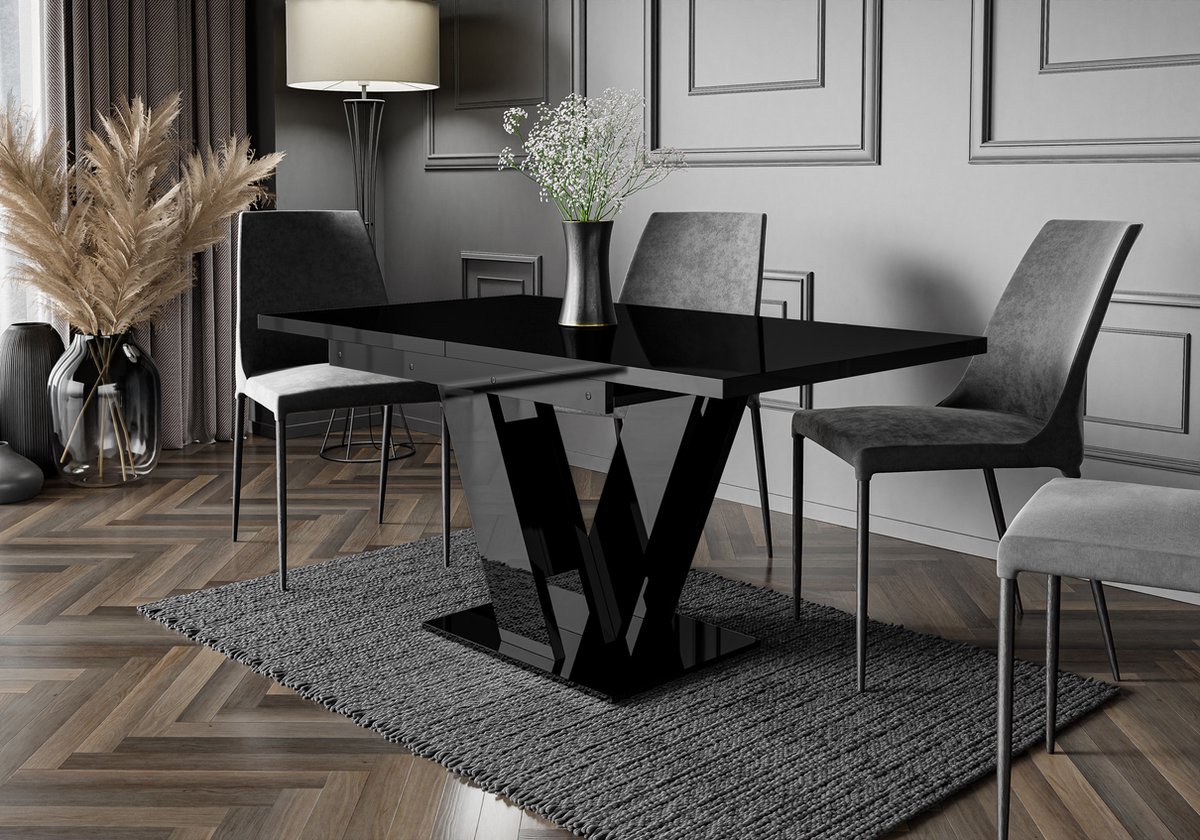 Pro-meubels - Eettafel - Eetkamertafel - Glasgow - Hooglans Zwart - Uitschuifbaar 120-160cm