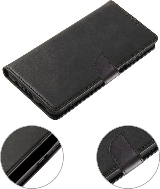 Geschikt voor iPhone 16 Telefoonhoesje Kunstleer met Magnetisch lipje en Pasjeshouder Book Case met Klepje - Zwart - Smartphonica geschikt voor iPhone 16