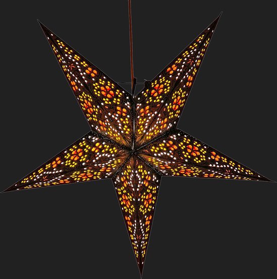 MoreThanHip - Kerstster papier met verlichtingskabel - 60 cm diameter, 24 cm diep - Kerst ster voor binnen - Jaipur Oranje/Geel - FSC papier - Incl. 3 m. snoer met stekker, schakelaar + E14-fitting - Raamdecoratie - Kerstversiering - Kerstverlichting