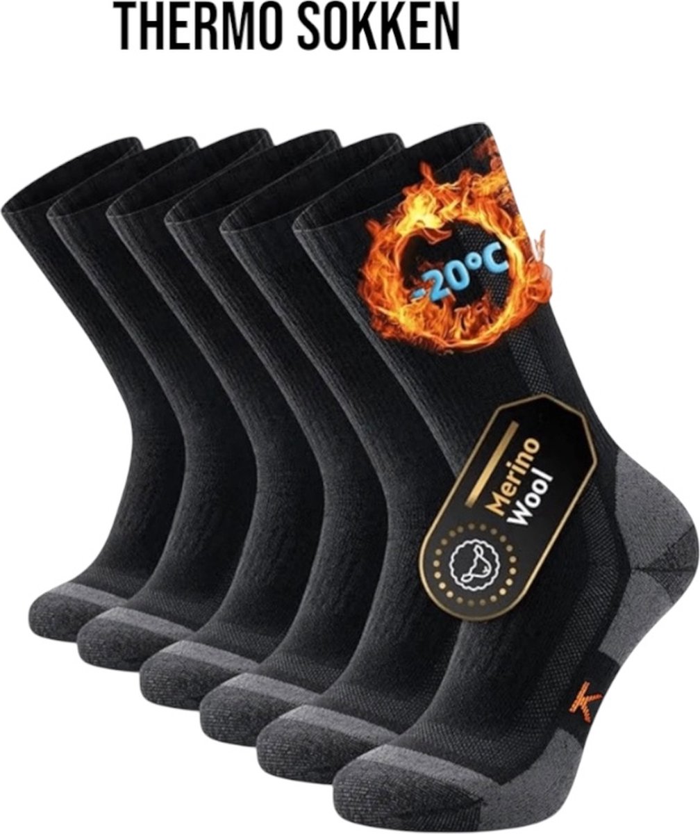 Twenty Two™ thermo sokken èèn paar 39-42 Unisex Merinowol warme wintersokken voor winter wintersport skiën wandelen hardlopen ademend temperatuurregulerend Zwart