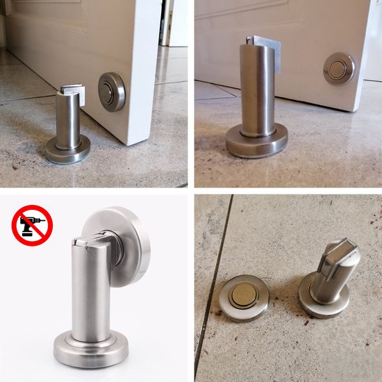 Kierr® Stop 200 hogere Deurstopper/ Deurvastzetter rvs magnetisch - Zonder boren en schroeven - Deuropenhouder - Zelfklevend - ook voor op Kunststof