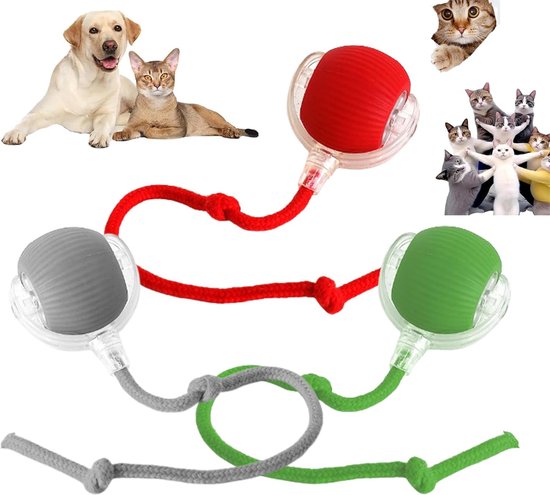 Elektrisch Kattenbalspeelgoed - Interactief Kattenspeeltje - Automatisch Rollend Slim Kattenspeelgoed Voor Katten - Oplaadbaar - Speelgoed Voor Huisdieren - Snel Rollen Op Tapijt - Voor Interactief Spelen Binnenshuis - Groen / Grijs / Rood - 3 Stuk