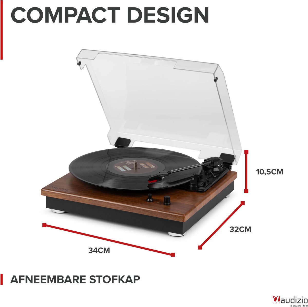 Platine Vinyle Rétro Audizio RP114BK + Valise RC32 Noire - 3 Vitesses, Haut-parleurs Intégrés, Pour 30 Disques