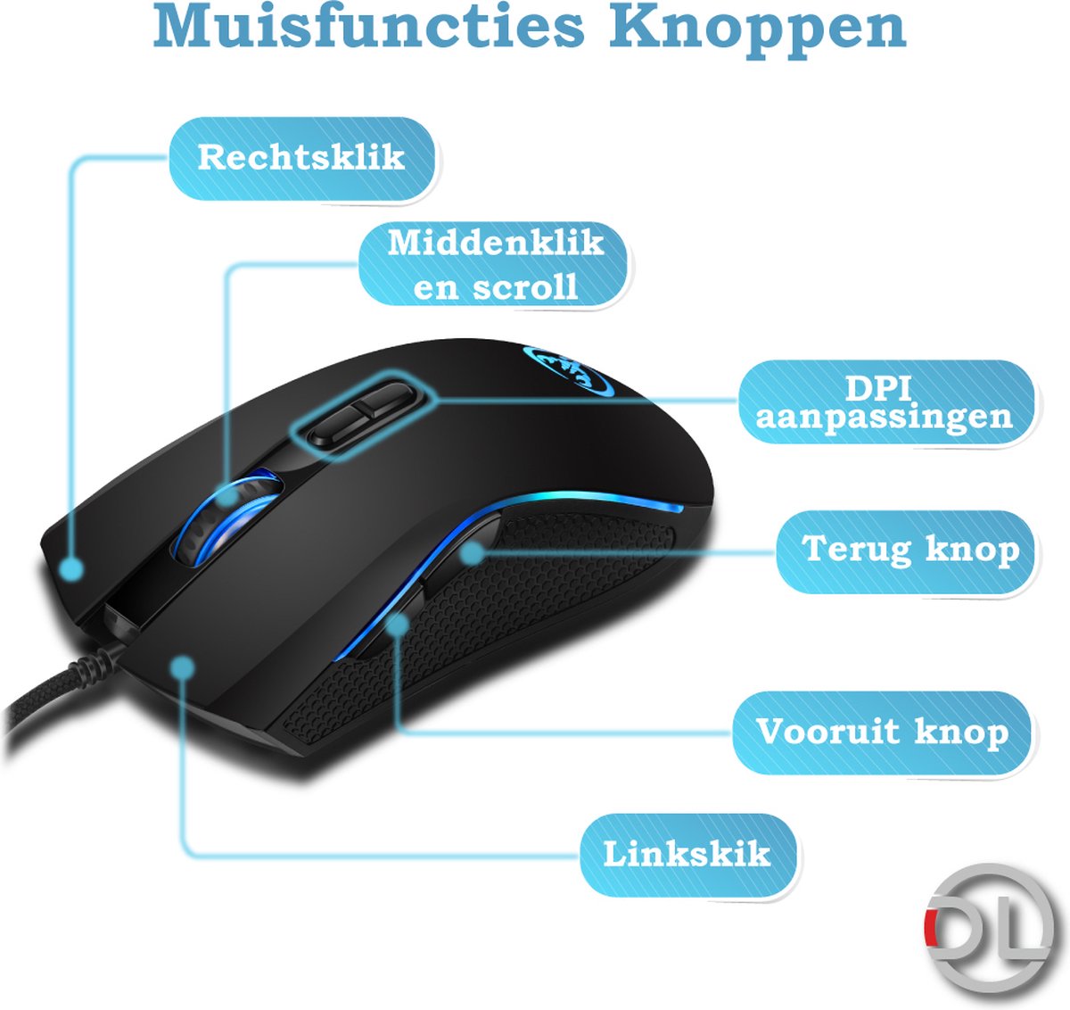 HXSJ A869 Gaming Muis - 7 Programmeerbare Knoppen, DPI 3200
