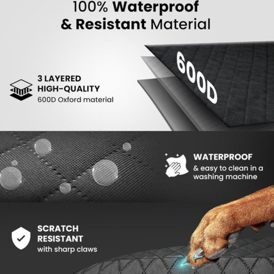 Honden Autostoelhoes - Met Anti-Knaag Extensie - Waterdicht 600D Antislip Zwart