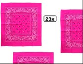 24x Zakdoek fluor roze met motief 53 x 53 cm - zakdoek bandana boeren carnaval feest sjaal