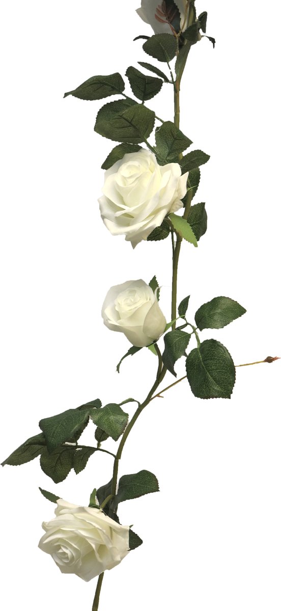 Bellatio Design Kunstbloem slinger rozen - 145 cm - wit - bruiloft versiering - guirlande - decoratie Ivoorwit