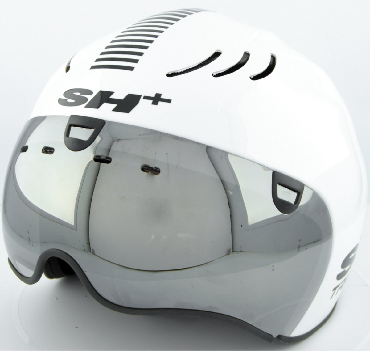 SH+ Triathlon Fietshelm - TRI-AGHON - Unisex - Lichtgewicht 420 gram - 12 Ventilatiegaten - Gemaakt in Italië - Voor een hoofdomtrek van 57 tot en met 60 CM - Wit Zwart
