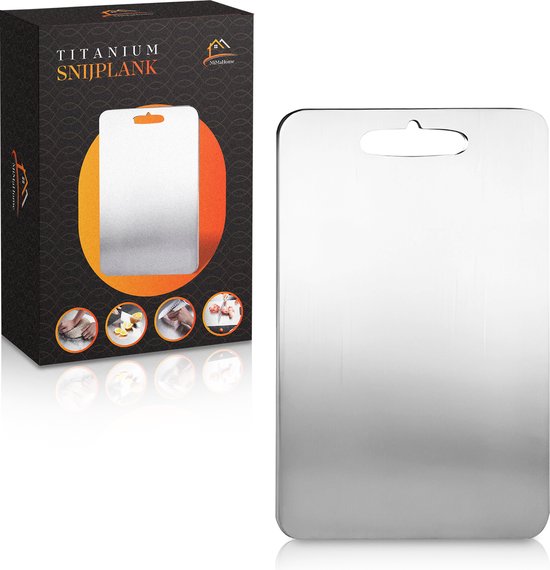 MiMaHome Titanium Snijplank - RVS Cutting Board - Vaatwasserbestendig - Antibacteriëel - Roestvrij - Pro Chef - 100% Titanium - 29x20CM - Snijplanken