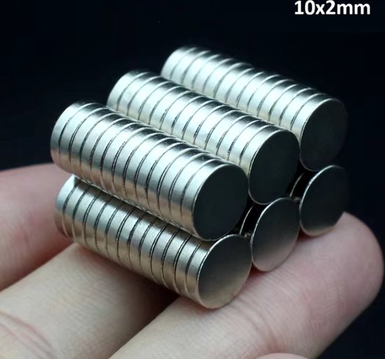 Lot 100 Mini Aimants Néodyme Puissants 10x2,2 Mm – Force 2 Kg – Ultra-Résistants N38 + Plaques De Blindage Incluses