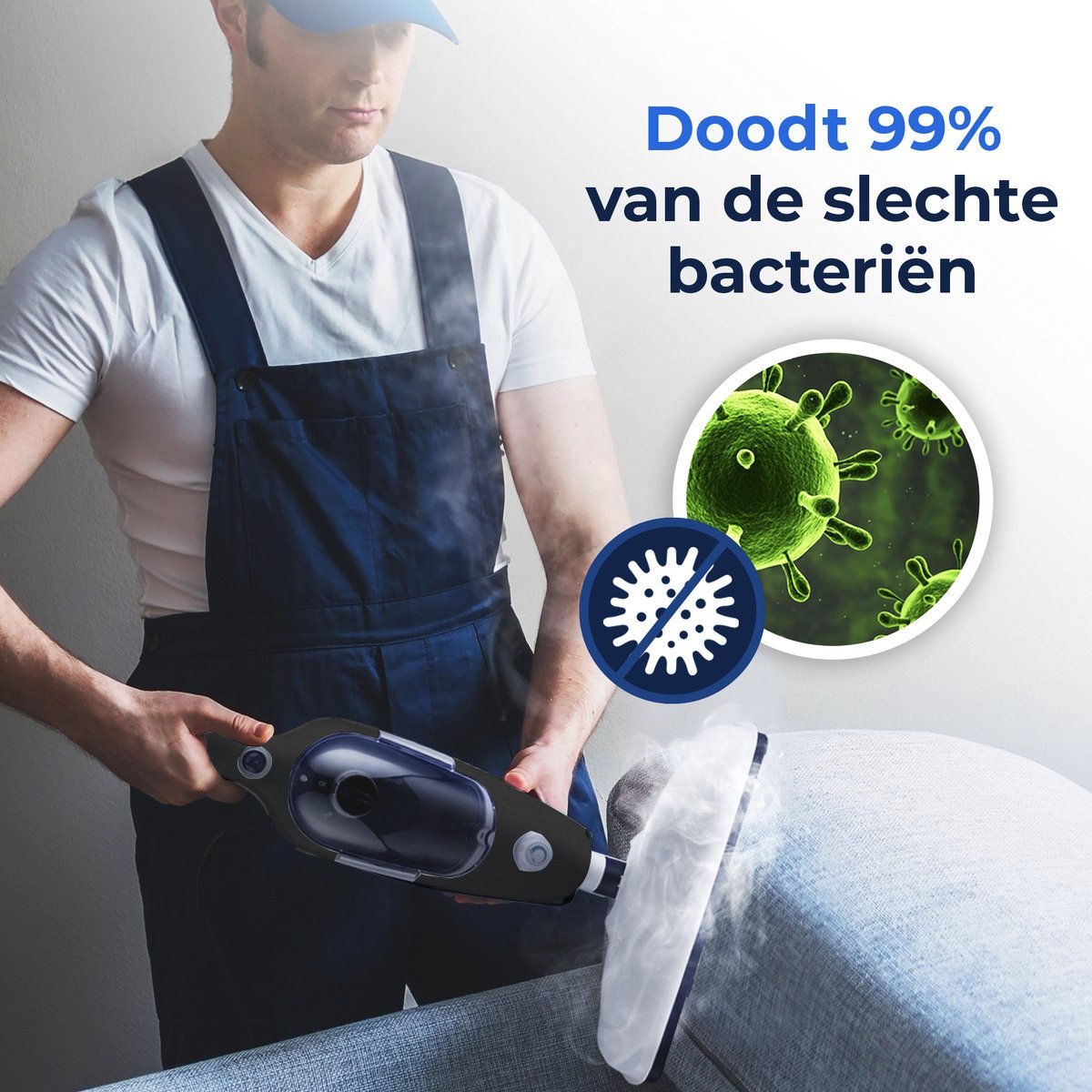 Stoomreiniger 2 in 1 - Handstomer - Vlekkenreiniger - Met 8 Opzetstukken en 4 Microvezeldoeken - Bank, Vloer, Badkamer en Tapijt Reinigen - Zwart thumbnail 8