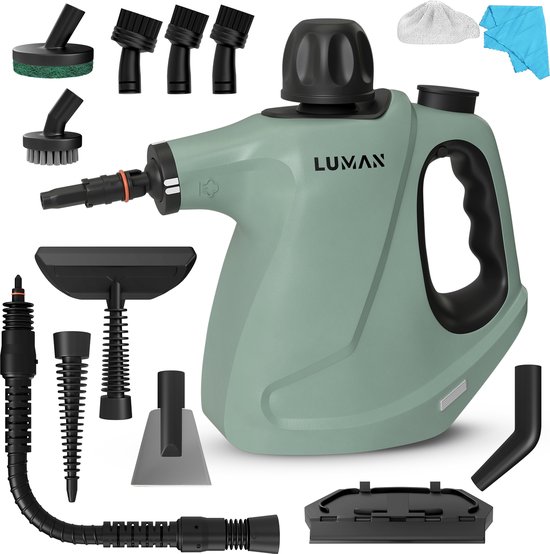 LUMAN 16 in 1 Stoomreiniger C3 - Steam Lock Functie - Handstoomreiniger - Handstomer - Vlekkenreiniger - Tapijtreiniger - Incl. Opbergtas en 16 Opzetstukken - 1050 Watt - 450 ML - Groen