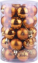 34 pièces - Boules de Noël - Gifts de Noël - Plastique - 4 cm - Mat/Brillant/Pailleté - Différentes finitions - Bronze - Pour les fêtes de Noël, décoration de fête de mariage
