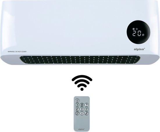 alpina Elektrische Ventilator en Verwarming - Ventilatorkachel 1000-2000W - Wandventilator met Timer en Afstandsbediening - Convectorkachel voor Wandmontage met Instelbare Thermostaat