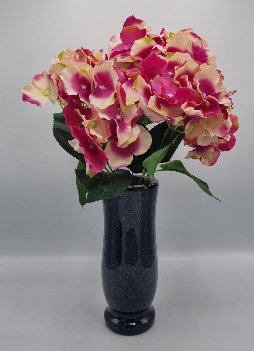 Boeket - Hortensia - U667-m1/2 - 45cm - Donker Roze - 5 bloemen - Grafdecoratie - Zijdenbloemen - Kunstbloemen