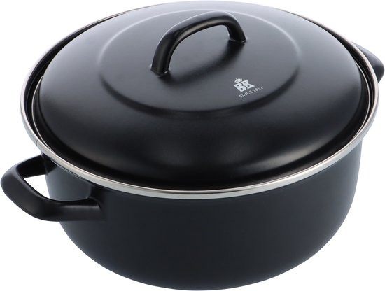 BK Magma Plaatstaal Braadpan Ø 26cm - 5.2l - Inductie – Vaatwasserbestendig- Emaille – Snelle Opwarming – Plaatstaal Handgrepen – Ovenbestendig tot 260°C – Zwart