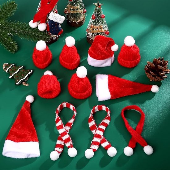 20 Mini Bonnets Et écharpes Père Noël - Décoration De Bouteilles, Table De Noël - Cadeau Festif