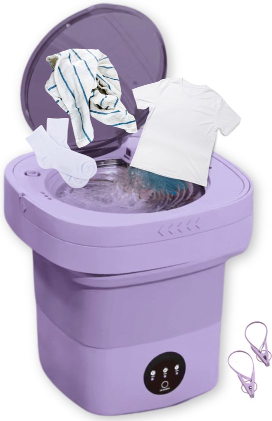 Mini wasmachine 8L – opvouwbaar met centrifuge – groen + hangknijpers