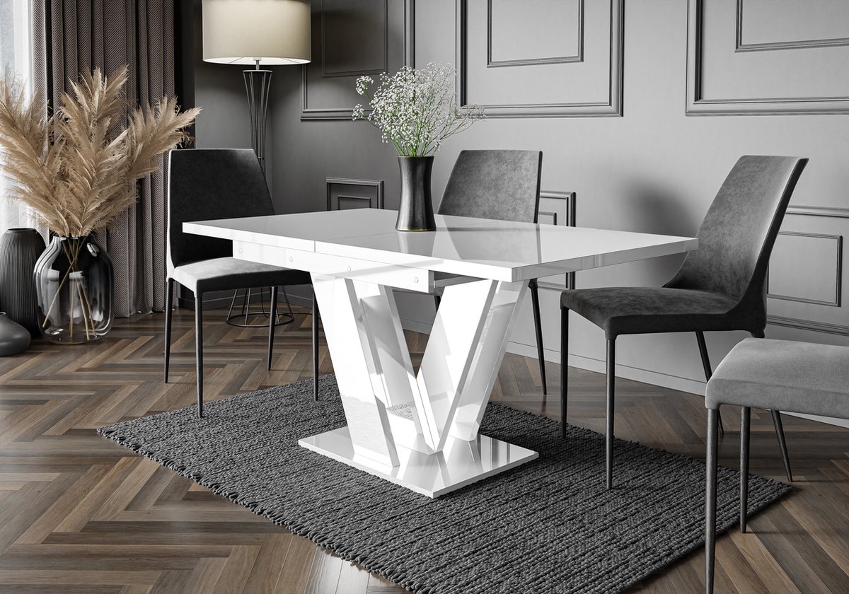 Pro-meubels - Eettafel - Eetkamertafel - Glasgow - Hooglans wit - Uitschuifbaar 120-160cm
