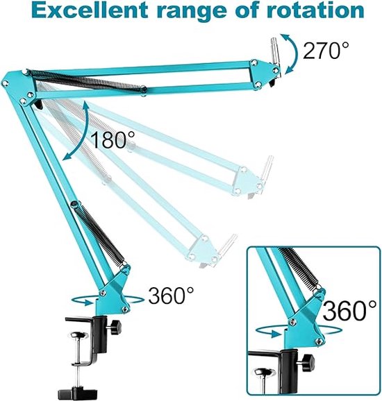 Frgyee Overhead microfoonarm, in hoogte verstelbare microfoonstandaard, arm met verhoogde verlengstang voor Shure SM7B, Blue Yeti, HyperX QuadCast S en andere microfoons