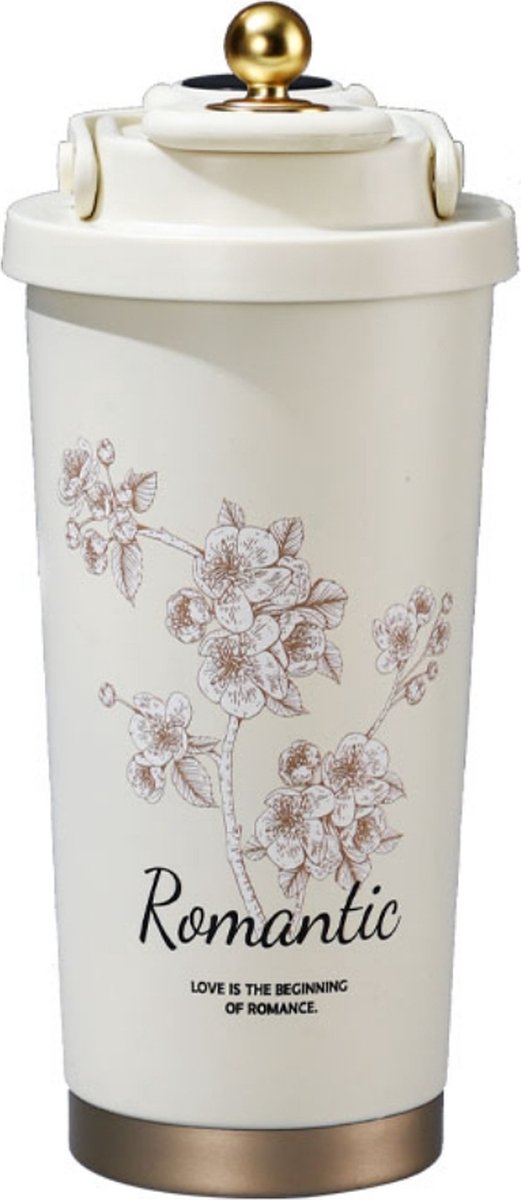 MDHL Thermosbeker - Thermosbeker koffie - 530ml - RVS - Travel mug - Thermobeker - Koffiebeker to go - Wit