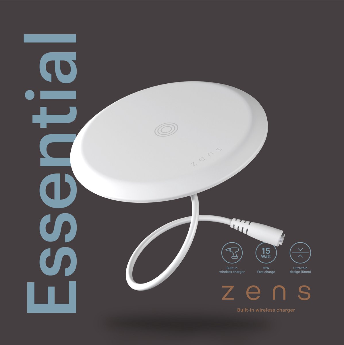 Zens Built-In Wireless Charger 1× Qi 15 W inbouw draadloze lader bureau tafel Wit — cadeau in Cadeau-ideeën - foto 4