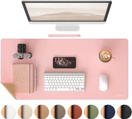 Sounix Dubbelzijdige Bureau Onderlegger - Bureaumat Kunstleer - 90x45 CM - Muismat XXL - onderleggers - Bureau Organizer - Rose