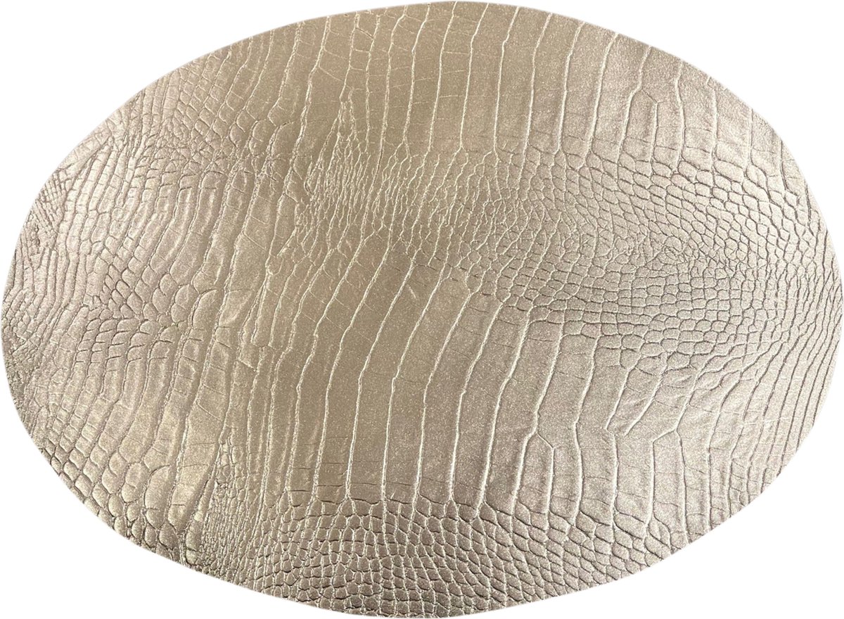 Pattiny - Placemats - Leer - Croco - Zilver - Ovaal - 2 Stuks