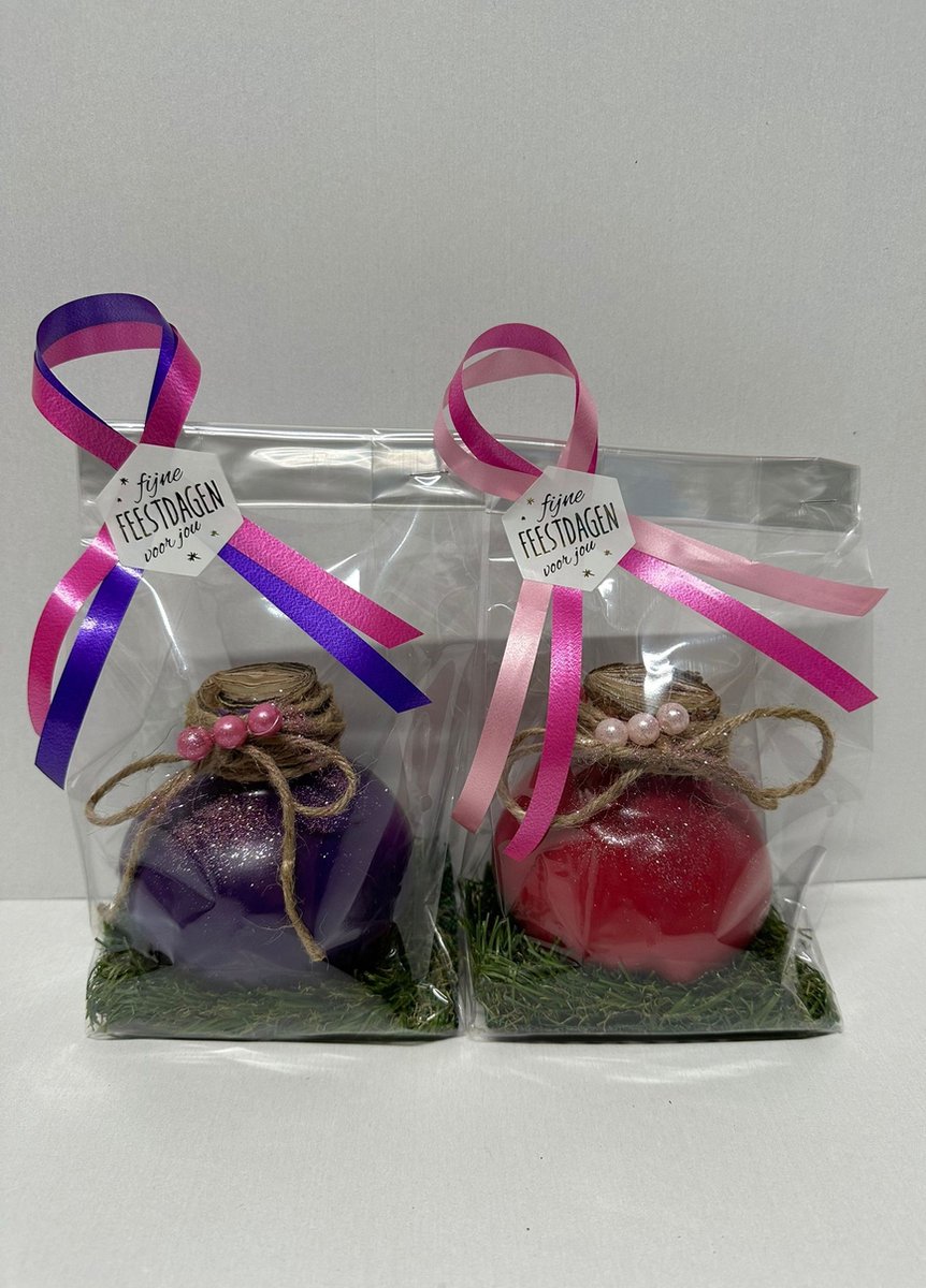 Wax Amaryllis Duo Paars en Roze - gewaxte amaryllis - in leuke geschenkverpakking