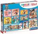Boîte de puzzles Clementoni Pat' Patrouille Supercolor 10in1. Contient 10 puzzles de 18 à 60 pièces.