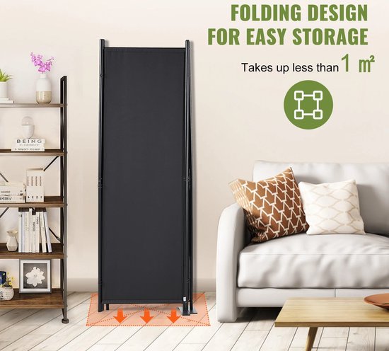 Buylin Panneau de séparation de pièce - Paravent - Cloison de séparation - Ajustable et Pliable - 4 panneaux - Zwart