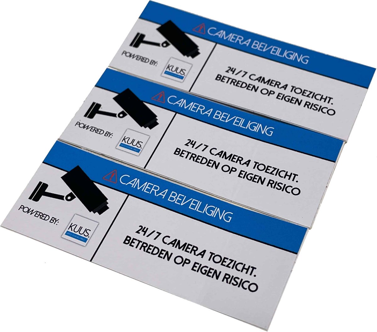 Dubbelzijdige Stickers Camerabewaking (3 stuks) waarschuwing videobewaking 3x8cm - Camera bewaking sticker - Verplichte sticker voor Video bewaking Sticker - UV & Waterproof