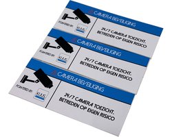 Stickers camerabewaking (3 stuks) waarschuwing videobewaking 3x8cm - Camera bewaking sticker - Verplichte sticker voor Video bewaking Sticker - UV & Waterproof