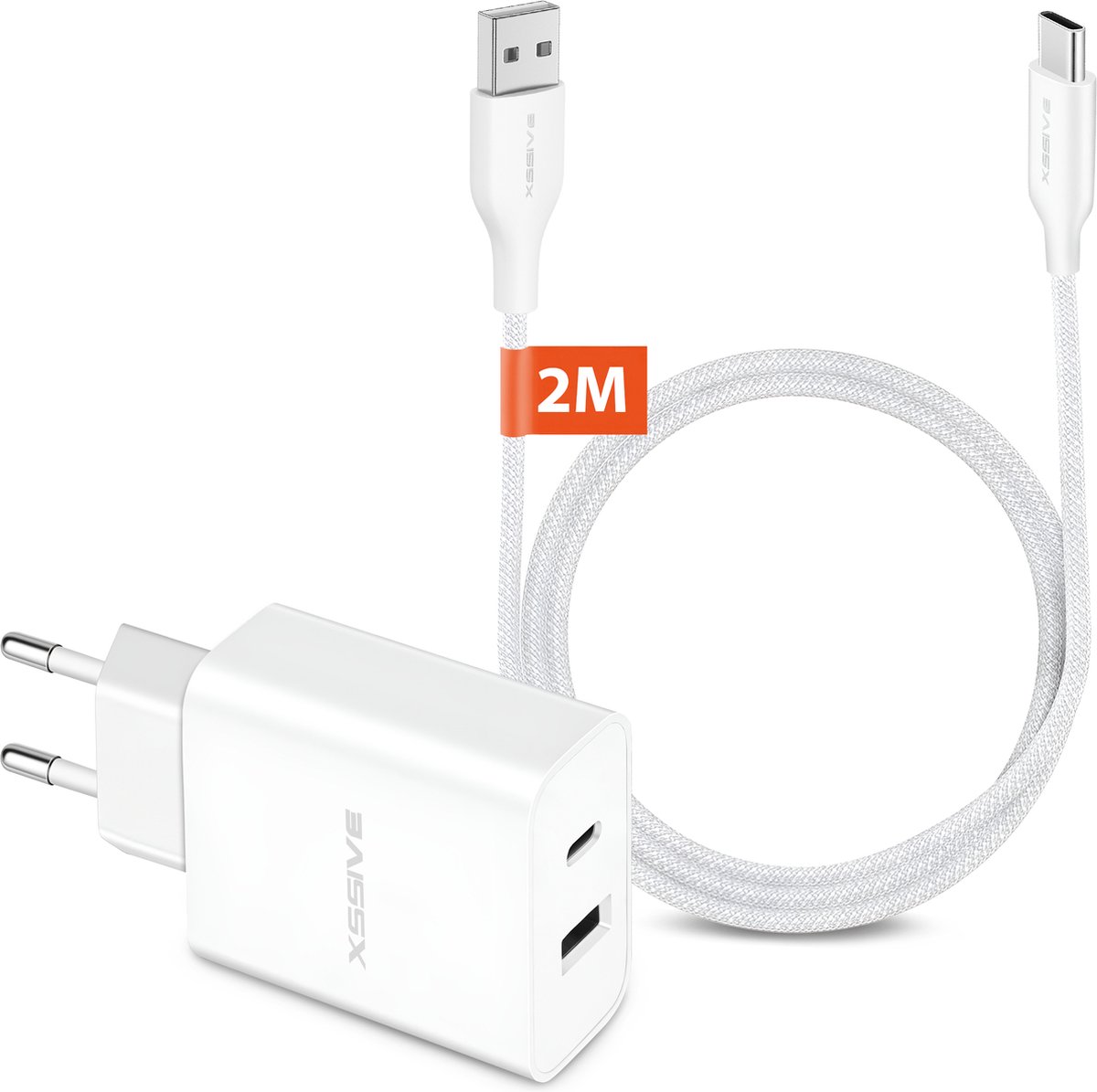 Power Adapter met USB naar USB C Kabel 2 Meter - 20W Fast en Quick Charge - Universeel