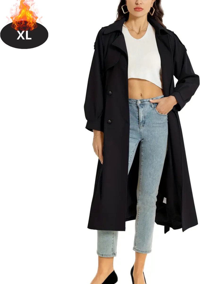 Nivard Mantel Dames Tussenmantel Jas Mantelpakje Trenchcoat Overjas Overcoat Winter Zwart